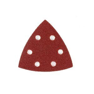 Dreieck-Schleifpapier-Klettfix 93 x 93mm K120,  gelocht (6 Loch ringförmig)